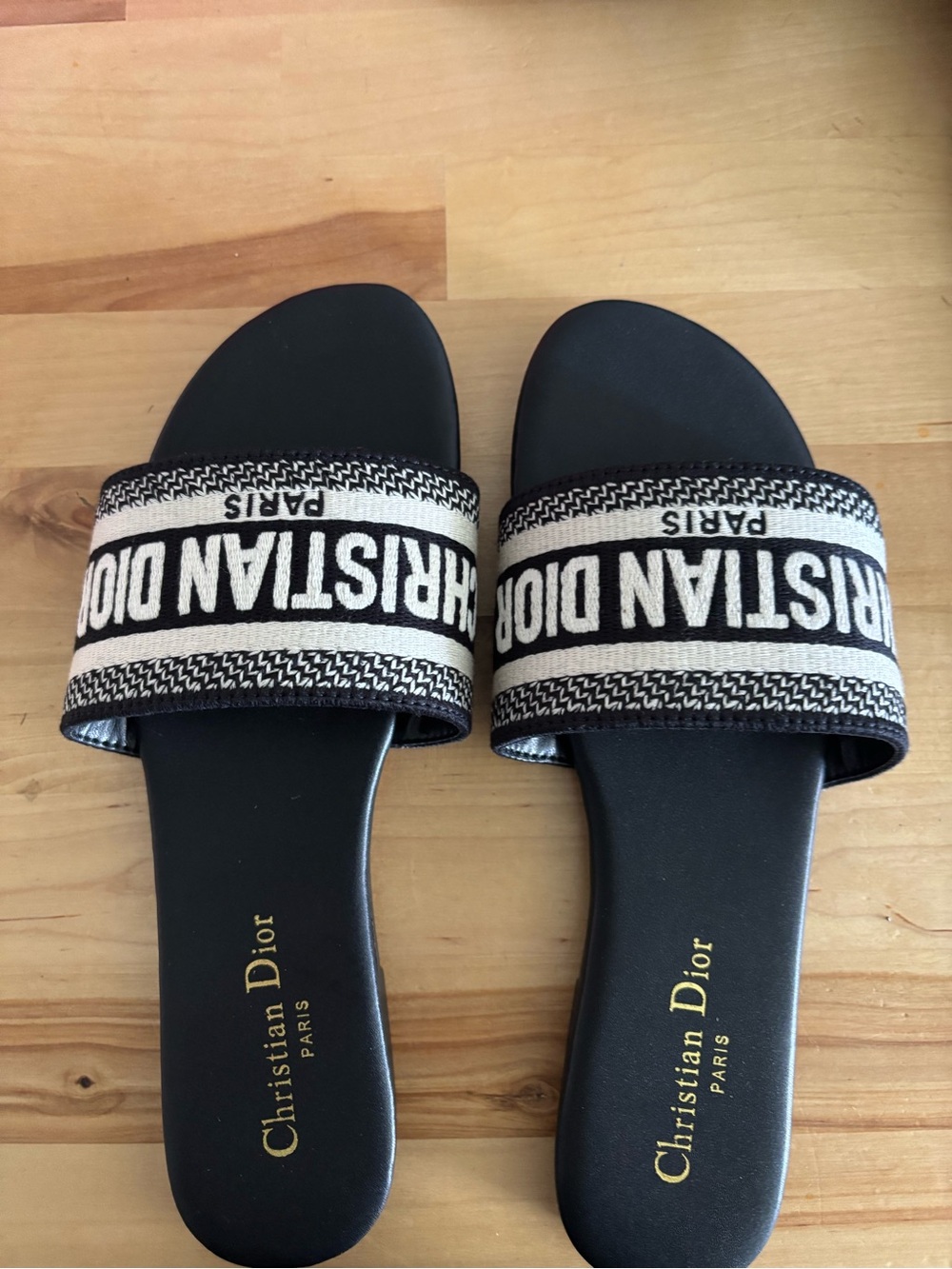 Dior Black Slides with White Logo Strap
